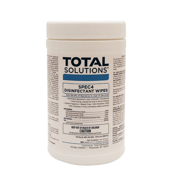 Total Solutions Spec 4 Disinfectant Wipes, Lemon Scent,  6" x 7", 180 ct. (Case of 6)