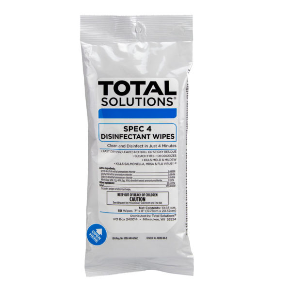 Total Solutions Spec 4 Disinfectant Wipes, Lemon Scent, 7” x 8”, 50 ct. (Pack of 24)